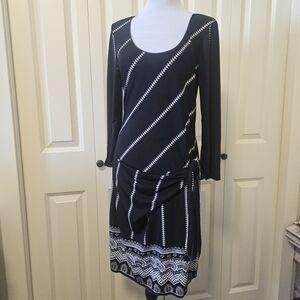 Max Studio Midi Dress Black White Zigzag Sz M